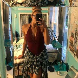 American Eagle maroon halter bodysuit